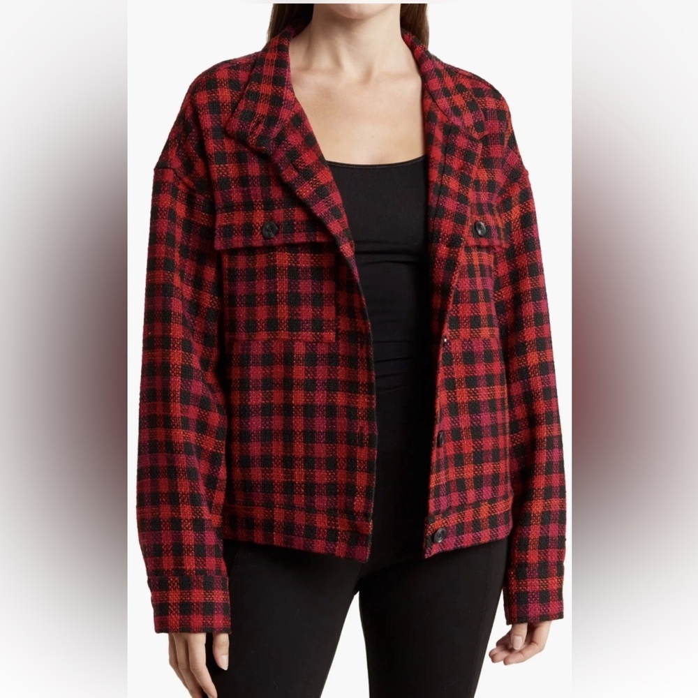 Sanctuary Knit Buffalo Plaid Jacket
